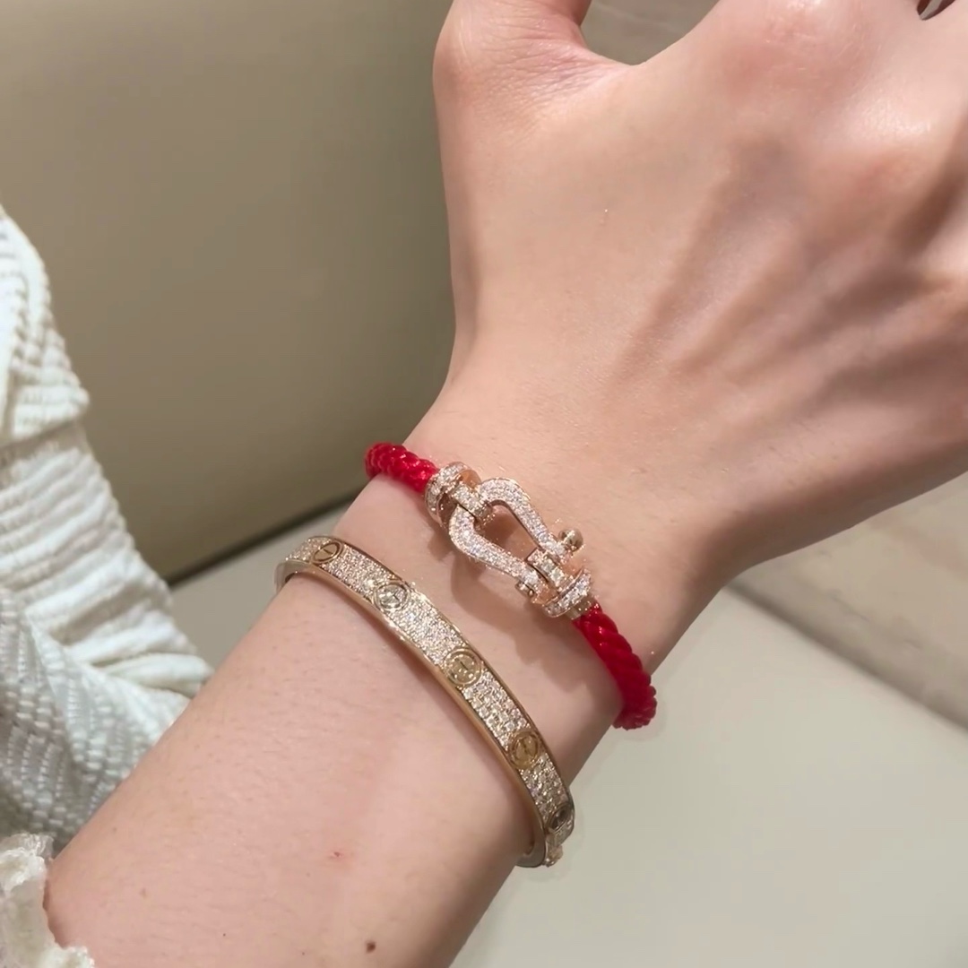  💥新品发布❤火爆🎉钢丝费雷德 Fred斐登满钻、半钻、无钻马蹄扣中性款高品质黑色钢丝绳手链手镯！本命绳