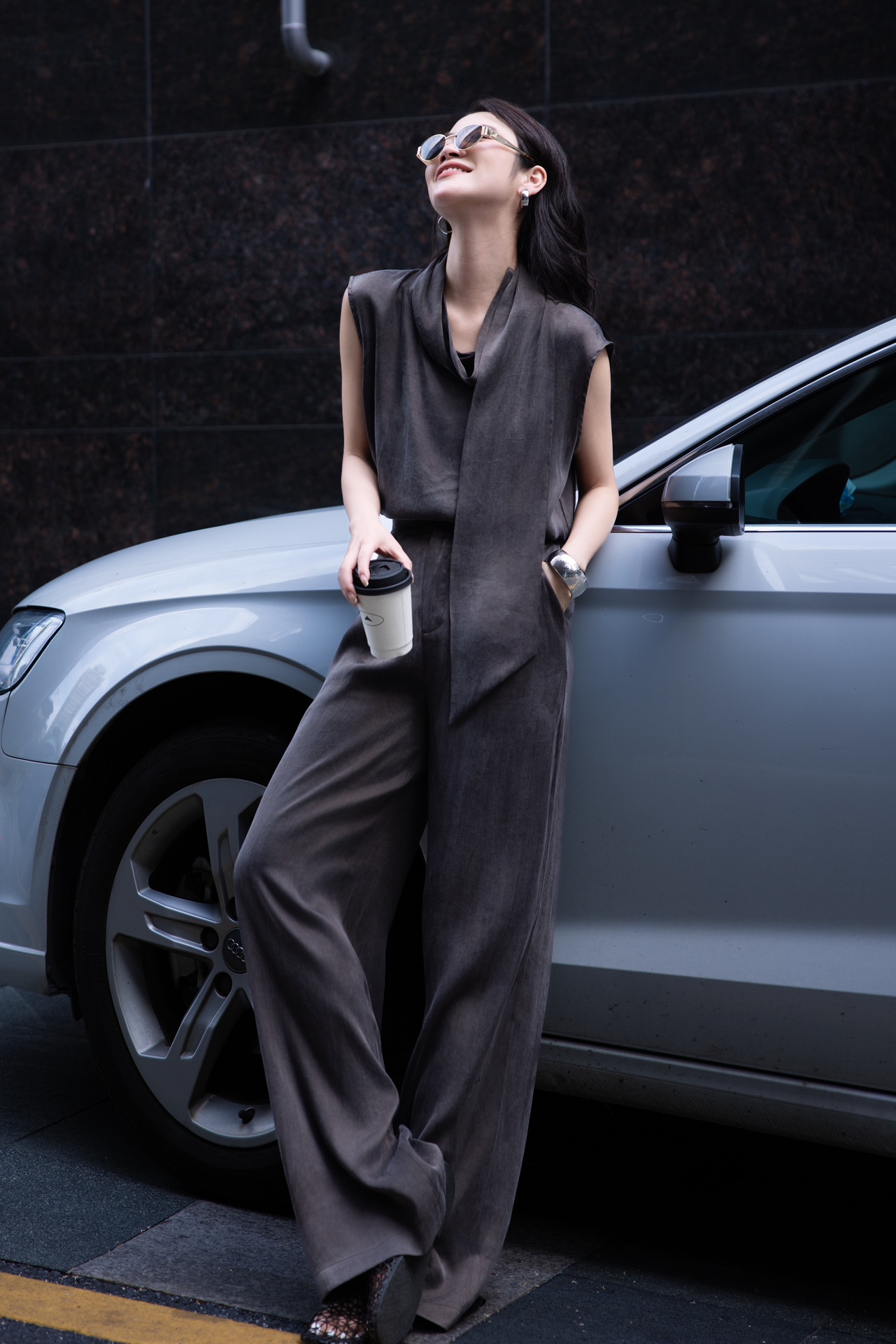 “YSL Zero Imported Copper Ammonium Women’s Suit – High-End Quality, Oceanic Fashion, Carbon Gray, Graphic Color | SMLXL” - 图片 1