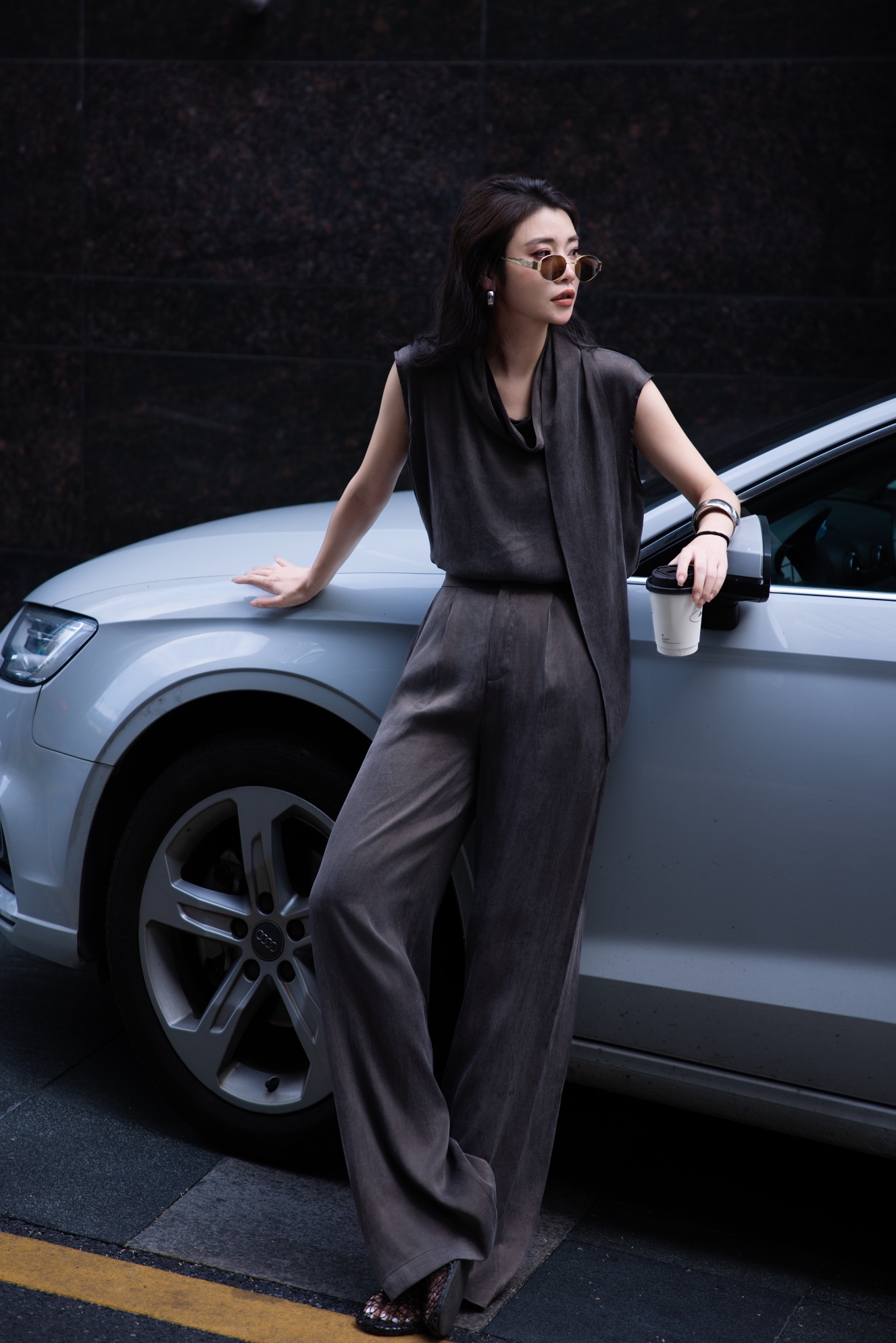 “YSL Zero Imported Copper Ammonium Women’s Suit – High-End Quality, Oceanic Fashion, Carbon Gray, Graphic Color | SMLXL” - 图片 5