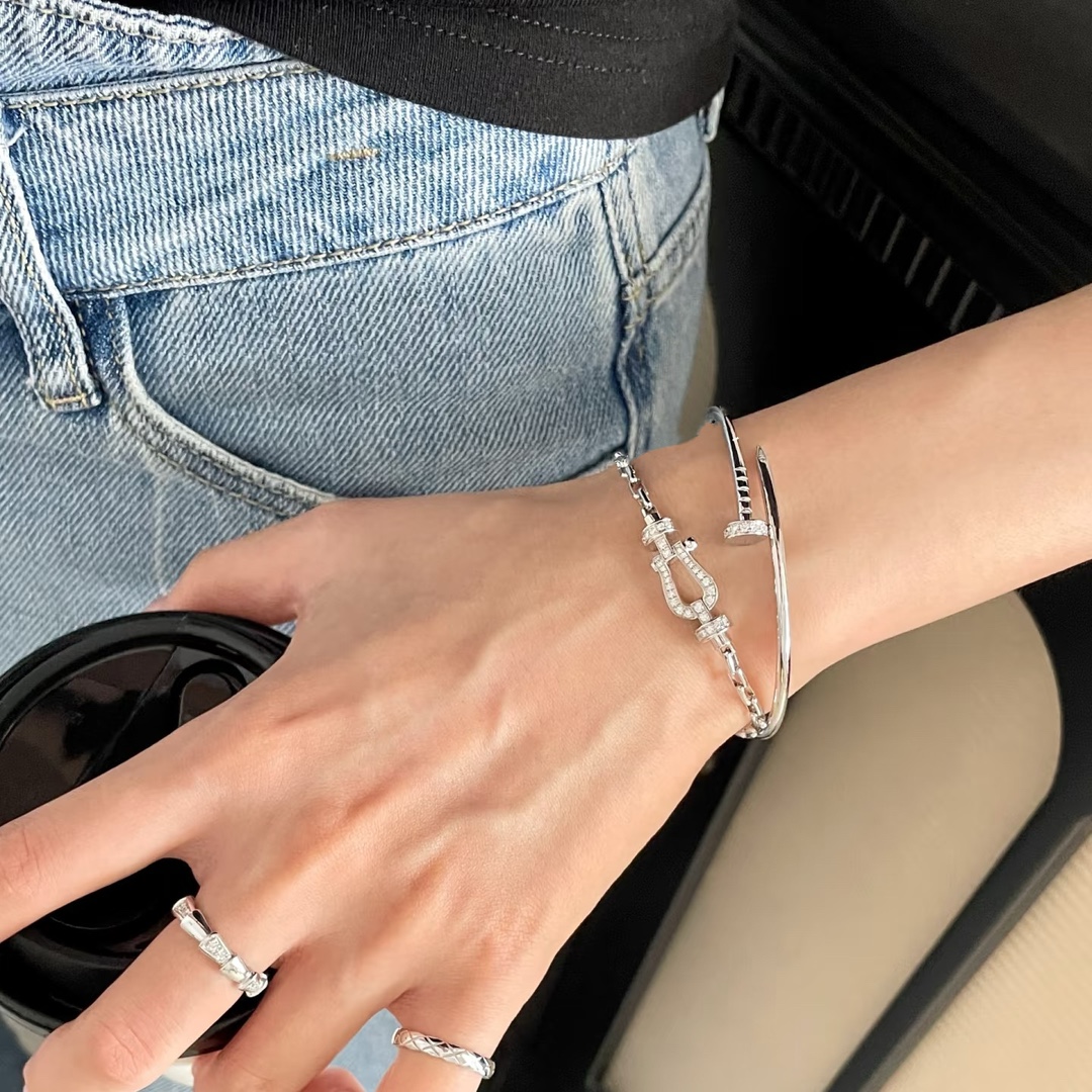  💥新品发布❤火爆🎉钢丝费雷德 Fred斐登满钻、半钻、无钻马蹄扣中性款高品质黑色钢丝绳手链手镯！本命绳