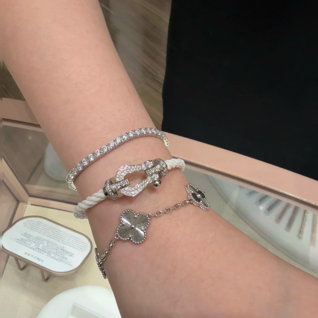  💥新品发布❤火爆🎉钢丝费雷德 Fred斐登满钻、半钻、无钻马蹄扣中性款高品质黑色钢丝绳手链手镯！本命绳