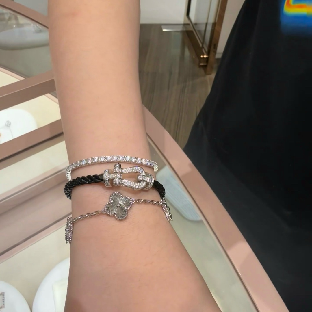  💥新品发布❤火爆🎉钢丝费雷德 Fred斐登满钻、半钻、无钻马蹄扣中性款高品质黑色钢丝绳手链手镯！本命绳