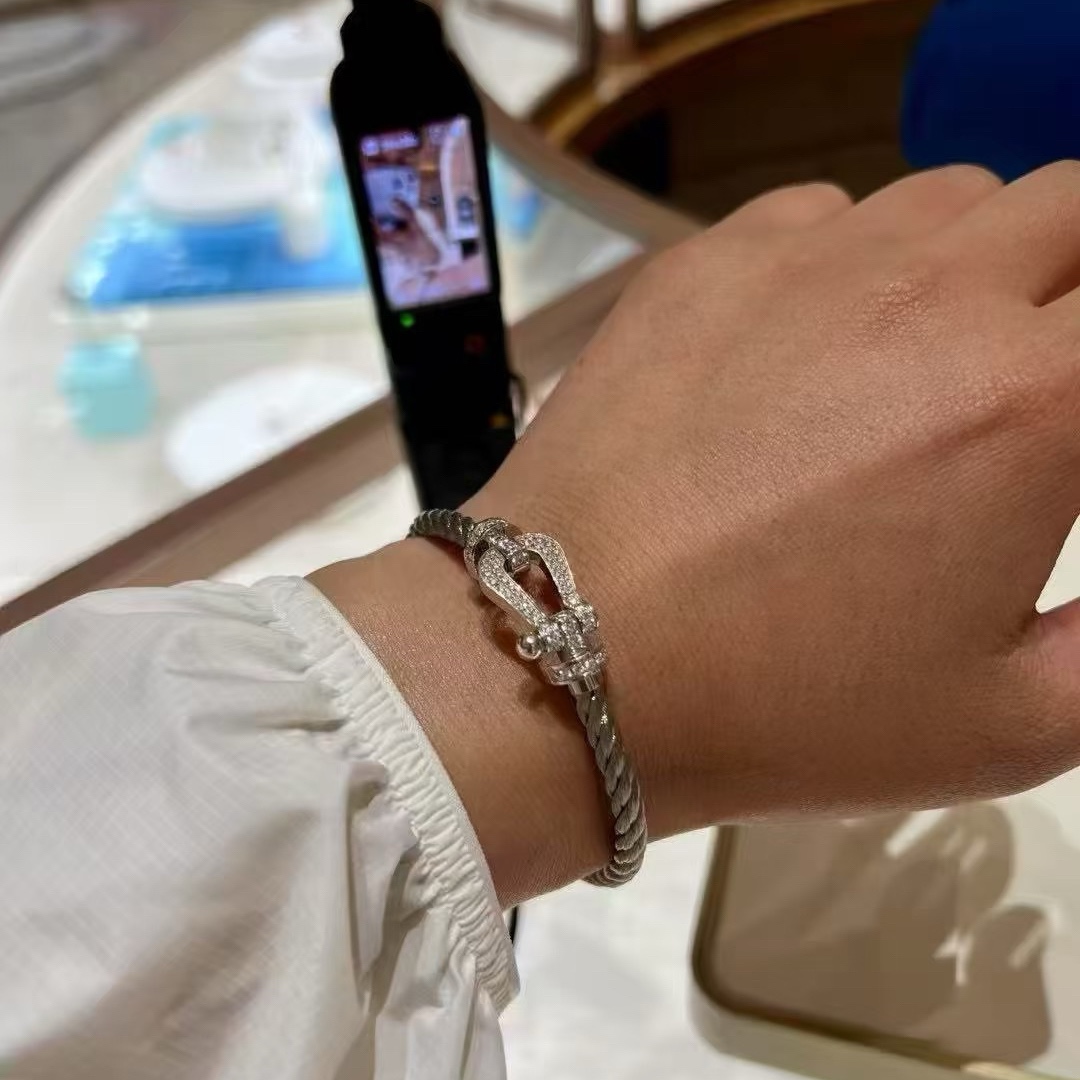  💥新品发布❤火爆🎉钢丝费雷德 Fred斐登满钻、半钻、无钻马蹄扣中性款高品质黑色钢丝绳手链手镯！本命绳
