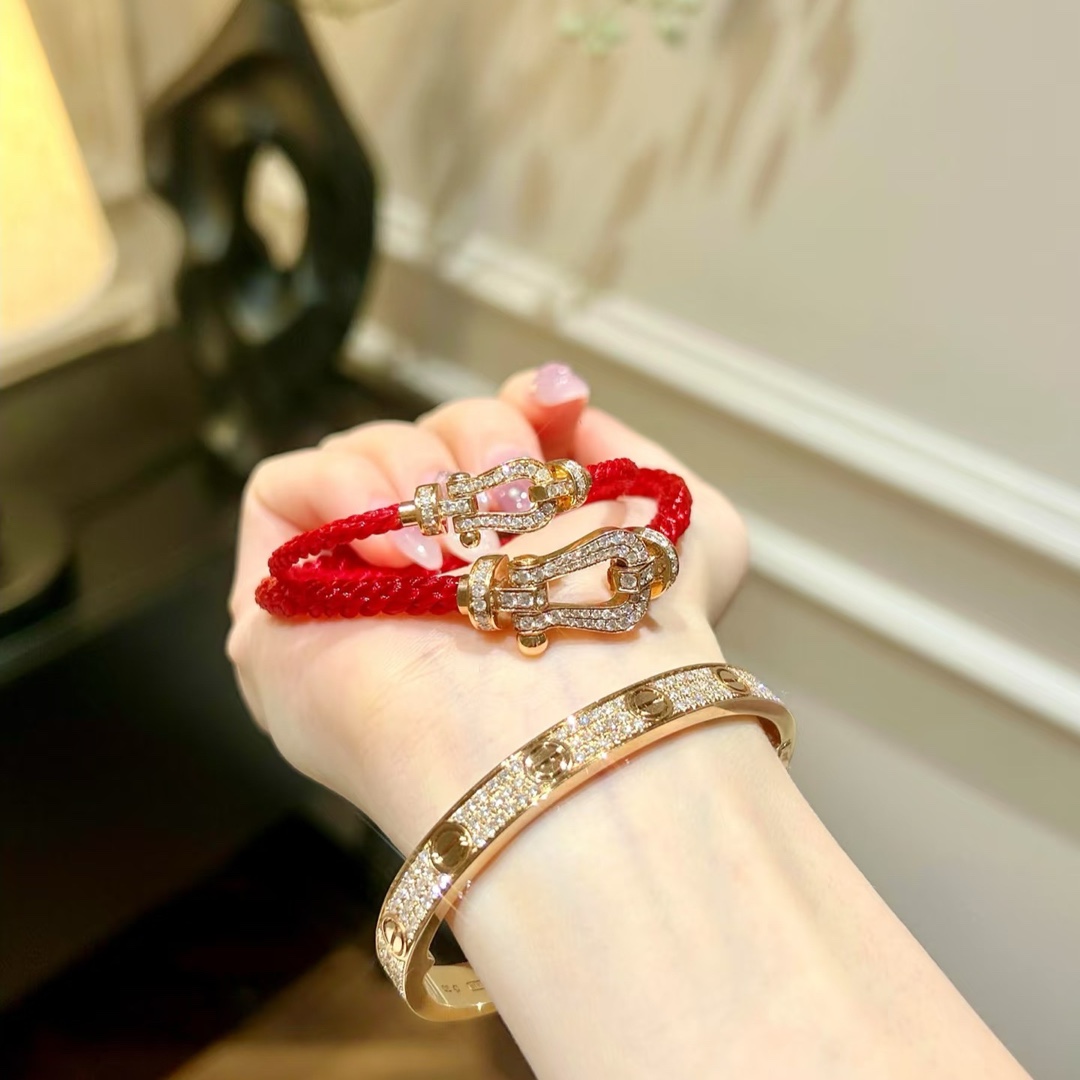  💥新品发布❤火爆🎉钢丝费雷德 Fred斐登满钻、半钻、无钻马蹄扣中性款高品质黑色钢丝绳手链手镯！本命绳