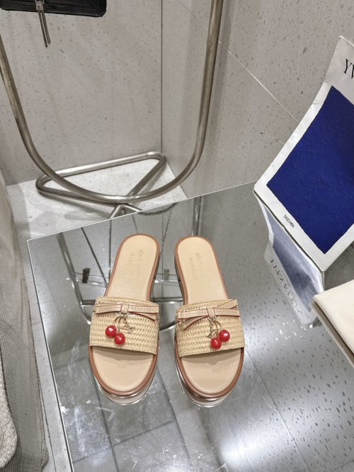 Louis Vuitton Lily Flat Sandals with Cherry Embellishments - Raffia & Leather