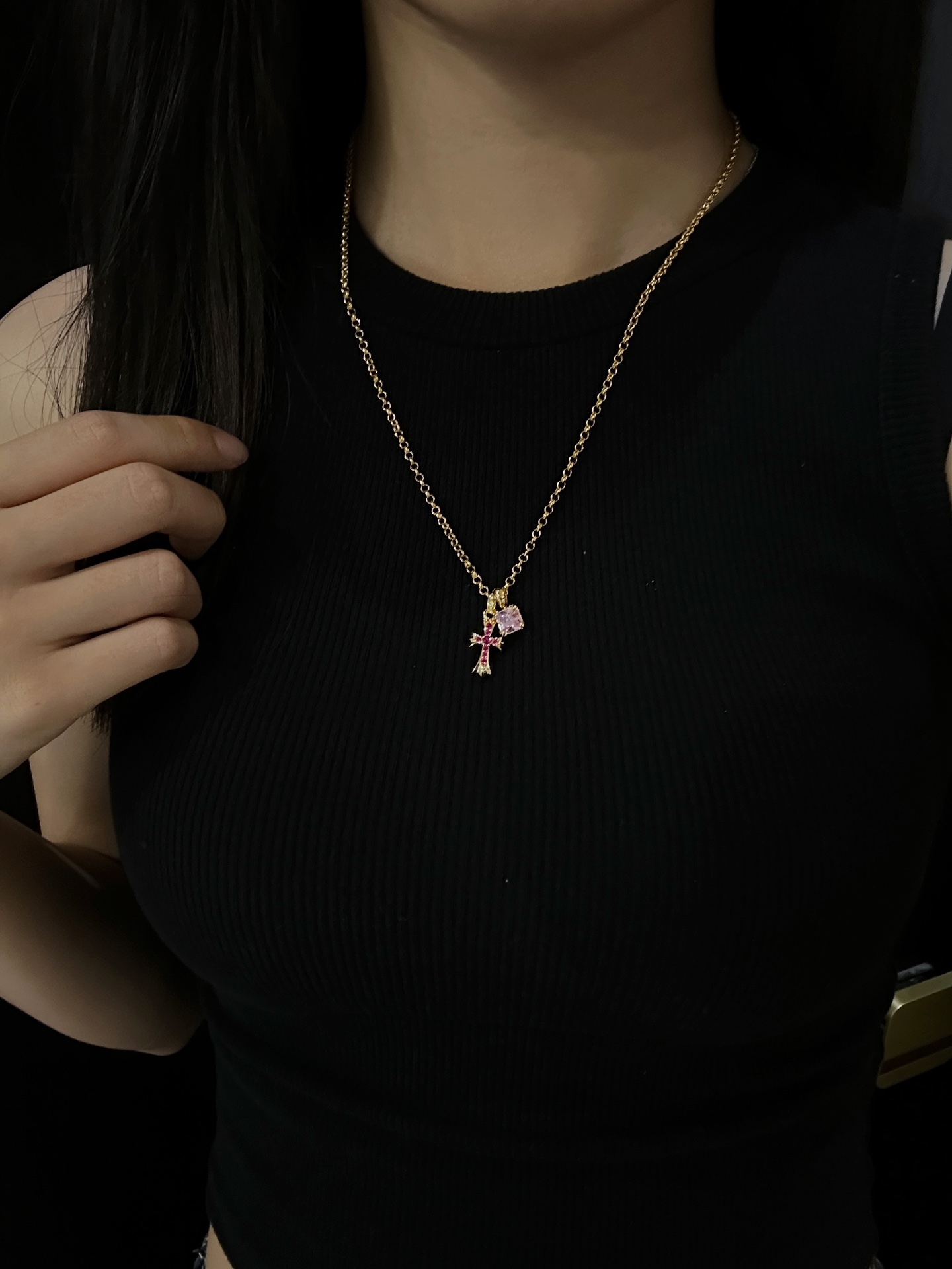Chrome Hearts 𝐂𝐡𝐫𝐨𝐦𝐞 𝐡𝐞𝐚𝐫𝐭𝐬 克罗心 十字架镀金方糖项链