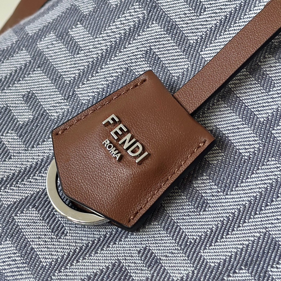 Fendi Boston Handbag in Denim Jacquard with FF Logo and Leather Trim 6 i1752142413 607 4