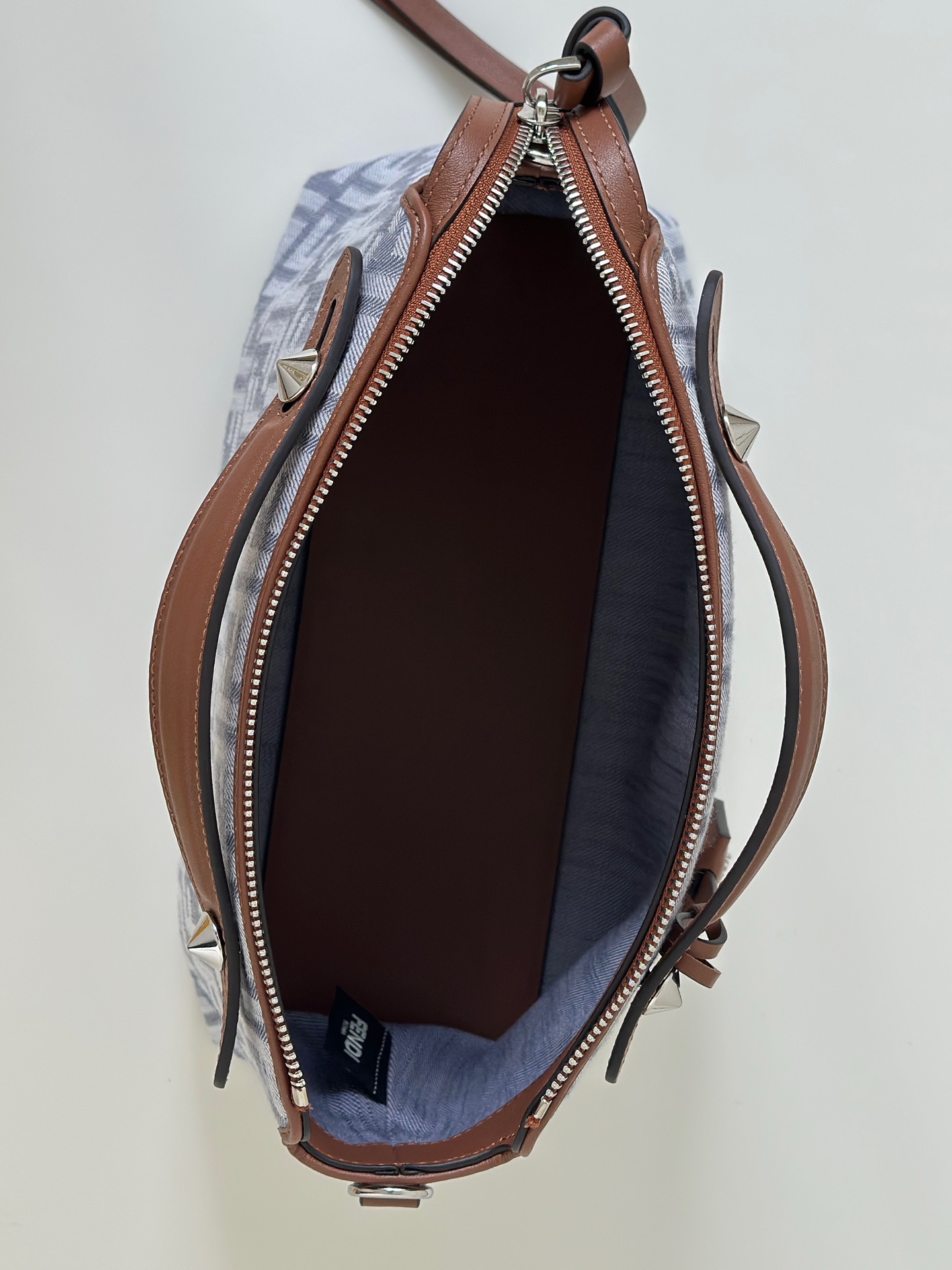 Fendi Boston Handbag in Denim Jacquard with FF Logo and Leather Trim 10 i1752142413 7564 8