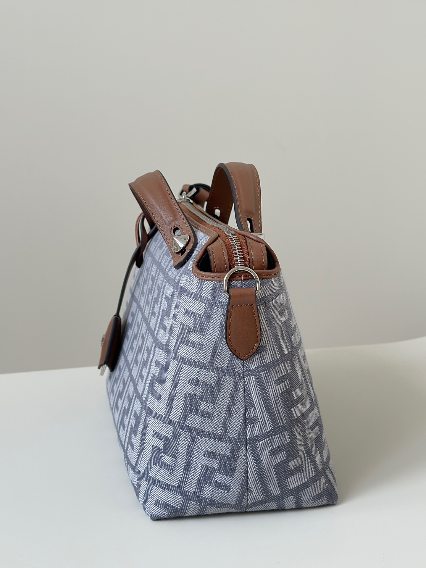 Fendi Boston Handbag in Denim Jacquard with FF Logo and Leather Trim 3 i1752142413 7573 1
