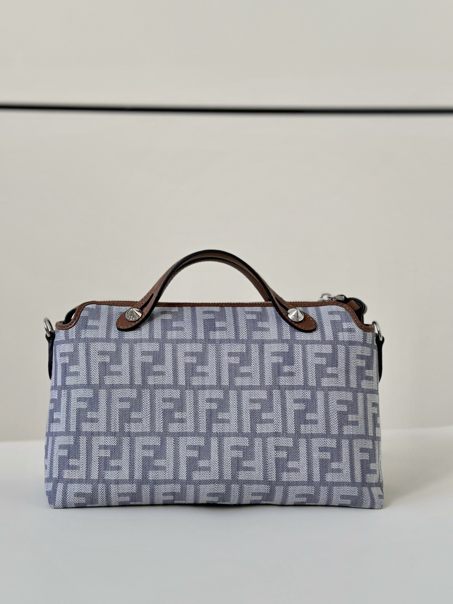 Fendi Boston Handbag in Denim Jacquard with FF Logo and Leather Trim 4 i1752142413 8769 2