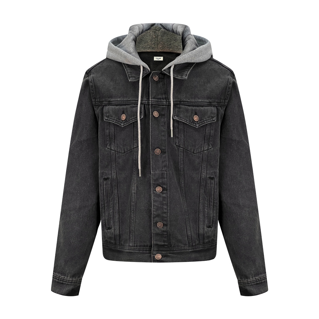 NO:468403,.Celine Hooded denim jacket Customized high-density cotton twill denim velvet cloth Full of texture Comfortable skin Face with retro washing color as brushstrokes Full of natural pure rustic Front cover is simple and neat in clean fit style Encounter Celine marks on the hood No noise but with its own sound With clean and neat lines Outline the original charm of denim jackets Simple charm The charm of simple and versatile Craft 1 The whole piece of clothing is washed with a special solution Remove stains and slightly fades, and then washes with snowflakes fade through strong washing to make the color more evenly complex, workmanship is complicated, high loss Craft 2: Pure handmade high-elastic offset printing technology Every coloring Every press Every time I go through repeated pulling, washing, etc., still maintain the original shape and color, which can better reflect the craftsman's exquisite skills and control of details  Craft 3: The whole piece of clothing uses a cushion. The cushion machine can control the spacing between the double needles by changing the needle position. It can be seamlessly spliced, flat and tidy. Customized auxiliary materials 1:1 Celine logo corns Customized 1:1 Celine logo tail clip Customized 1:1 Celine logo I-buckle Customized 1:1 Celine trademark style fitted version S M L XL exclusively for, celine, jackets & coats, jackets & coats, hats, alexander wang19860909.Celine 连帽牛仔外套 定制臻品高密全棉斜纹牛仔绒布 质感十足 舒适贴肤 以复古水洗色为笔触 饱含自然的纯粹质朴 前幅以clean fit风格简洁利落 兜帽之上邂逅Celine印记 不喧哗却自有声 以干净利落的线条勾勒出牛仔夹克的原始魅力 简约之韵 百搭之魅 工艺1整件衣服采用中孝洗 通过特制溶液 去除污渍且轻微的褪色 再雪花洗 通过强烈的洗涤方式来褪色 使其颜色更为均匀 做工复杂 损耗高 工艺2: 纯手工高弹胶印技术 每一次着色 每一次按压 经历反复拉扯 洗涤等过程中依然保持原有的形状和色彩 更能体现匠人的精湛技艺和对细节的把控 工艺3: 整件衣服采用埋夹机拼缝 埋夹机通过更换针位 可以控制双针间距 做到无缝拼接 平整整洁 辅料定制1:1 Celine logo鸡眼 定制1:1 Celine logo尾夹 定制1:1 Celine logo工字扣 定制1:1 Celine 商标 版型 合身版型 尺码 S M L XL 独家专供,,celine,jackets & coats,jackets & coats,hats,alexander wang,Men's clothing