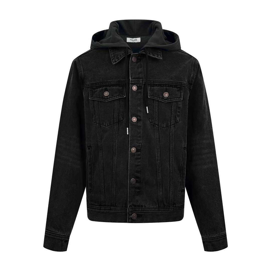 NO:468391,.Celine Hooded denim jacket Customized high-density cotton twill denim velvet cloth Full of texture Comfortable skin Fabric Using classic retro black as brushstrokes Full of natural pure rustic Front cover is simple and neat in clean fit style Encounter Celine marks on the hood No noise but with its own sound With clean and neat lines Outline the original charm of denim jackets Simple and neat charm Craft 1 The whole piece of clothing is washed with a special solution Remove stains and slightly fades Snowflakes Wash Fade through strong washing Make it more even color Complex workmanship High loss Craft 2: Pure handmade high-elastic offset printing technology Every color Every press Every time After repeated pulling and washing, it still maintains its original shape and color during the process of washing, etc. It can better reflect the exquisite skills of the craftsman and control of details  Craft 3: The whole piece of clothing uses a cushion. The cushion machine can control the spacing between the double needles by changing the needle position. It can be seamlessly spliced, flat and tidy. Customized auxiliary materials 1:1 Celine logo corns Customized 1:1 Celine logo tail clip Customized 1:1 Celine logo I-buckle Customized 1:1 Celine trademark style fitted version S M L XL exclusively for, celine, jackets & coats, jackets & coats, hats, alexander wang19860909.Celine 连帽牛仔外套 定制臻品高密全棉斜纹牛仔绒布 质感十足 舒适贴肤 以经典复古黑色为笔触 饱含自然的纯粹质朴 前幅以clean fit风格简洁利落 兜帽之上邂逅Celine印记 不喧哗却自有声 以干净利落的线条勾勒出牛仔夹克的原始魅力 简约之韵 百搭之魅 工艺1整件衣服采用中孝洗 通过特制溶液 去除污渍且轻微的褪色 再雪花洗 通过强烈的洗涤方式来褪色 使其颜色更为均匀 做工复杂 损耗高 工艺2: 纯手工高弹胶印技术 每一次着色 每一次按压 经历反复拉扯 洗涤等过程中依然保持原有的形状和色彩 更能体现匠人的精湛技艺和对细节的把控 工艺3: 整件衣服采用埋夹机拼缝 埋夹机通过更换针位 可以控制双针间距 做到无缝拼接 平整整洁 辅料定制1:1 Celine logo鸡眼 定制1:1 Celine logo尾夹 定制1:1 Celine logo工字扣 定制1:1 Celine 商标 版型 合身版型 尺码 S M L XL 独家专供,,celine,jackets & coats,jackets & coats,hats,alexander wang,Men's clothing