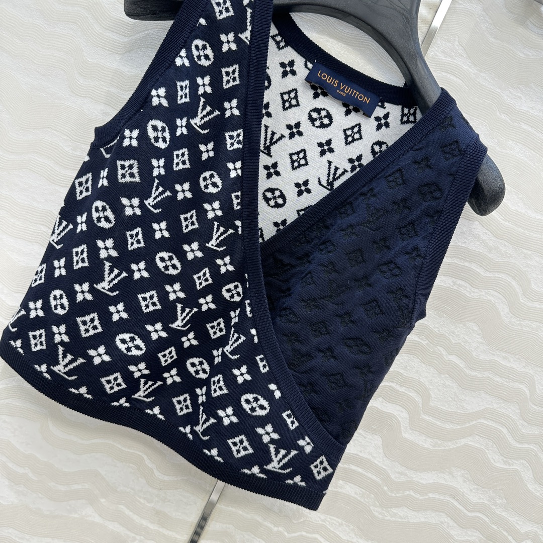 独家首发❤️原单品质！25s春夏 度假新品针织抹胸小背心，定制海军蓝MONOGRAM提花撞色。18针徳国