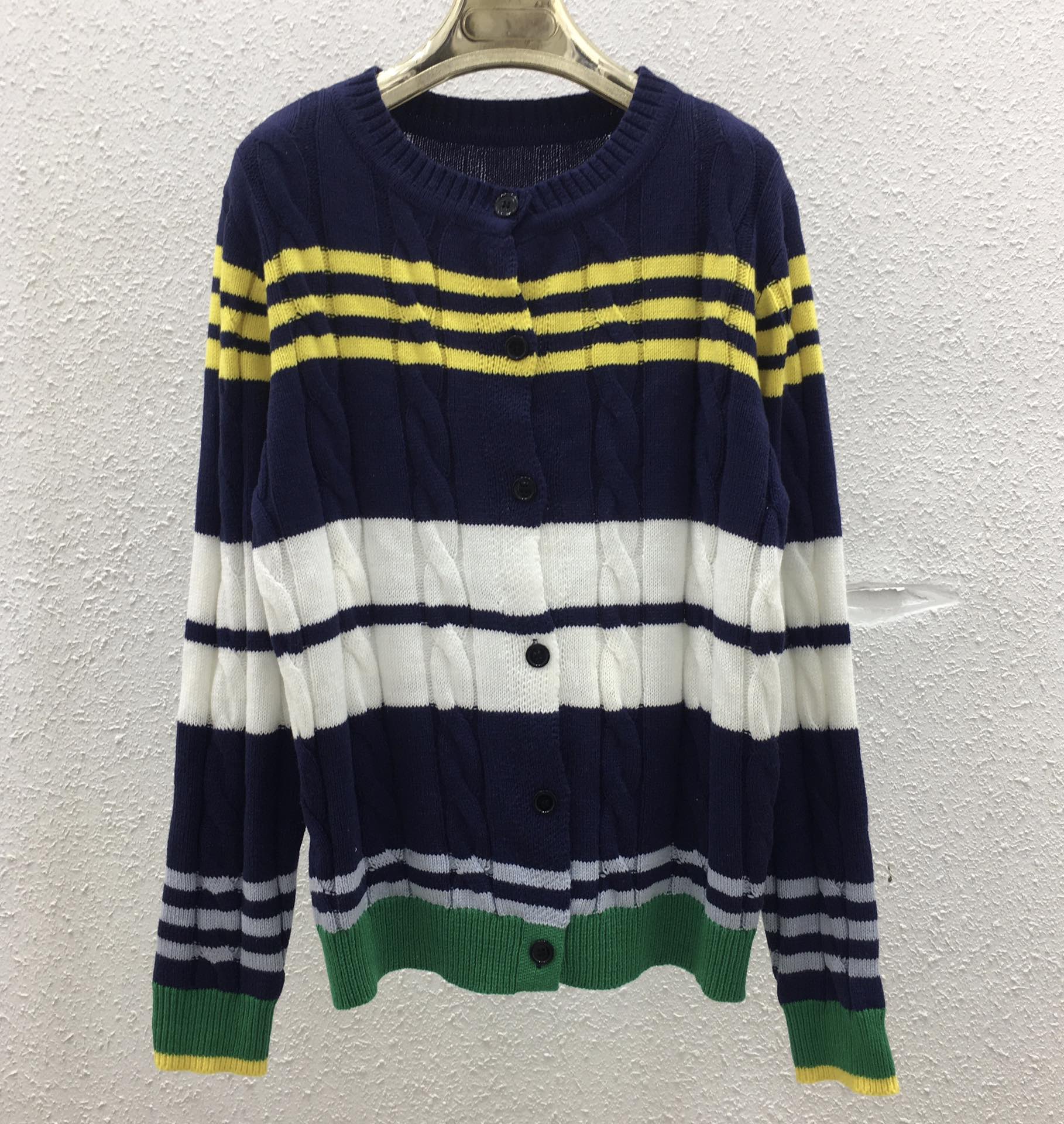 NO:449641,035 New round neck striped contrasting long-sleeved sweater SML royal blue, alexander wang19860909035 秋冬新款圆领条纹撞色长袖针织衫 SML 宝蓝色,,alexander wang,Women's clothing