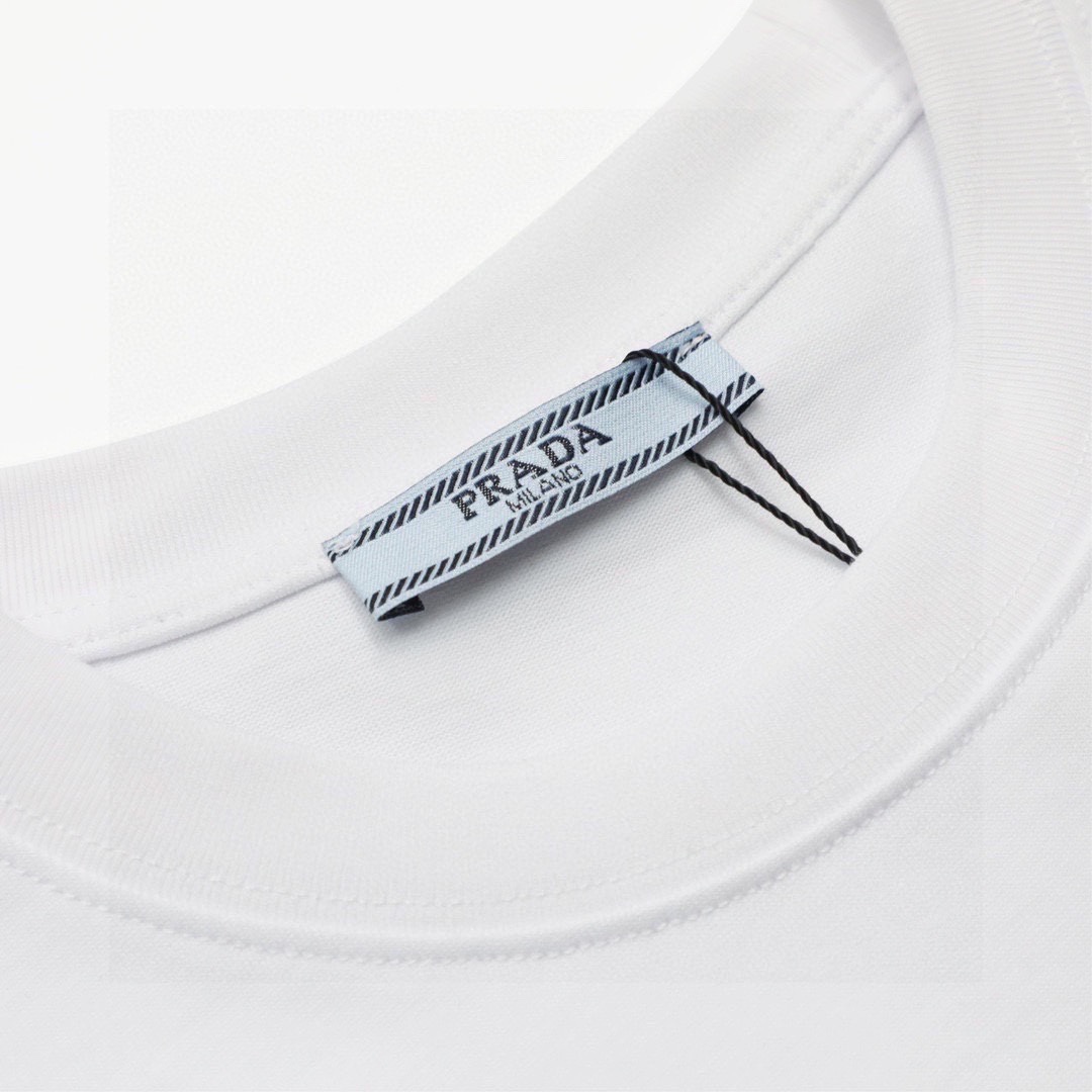 普拉达/Prada 夏季新款 经典红色胶条圆领短袖T恤 黑色/白色