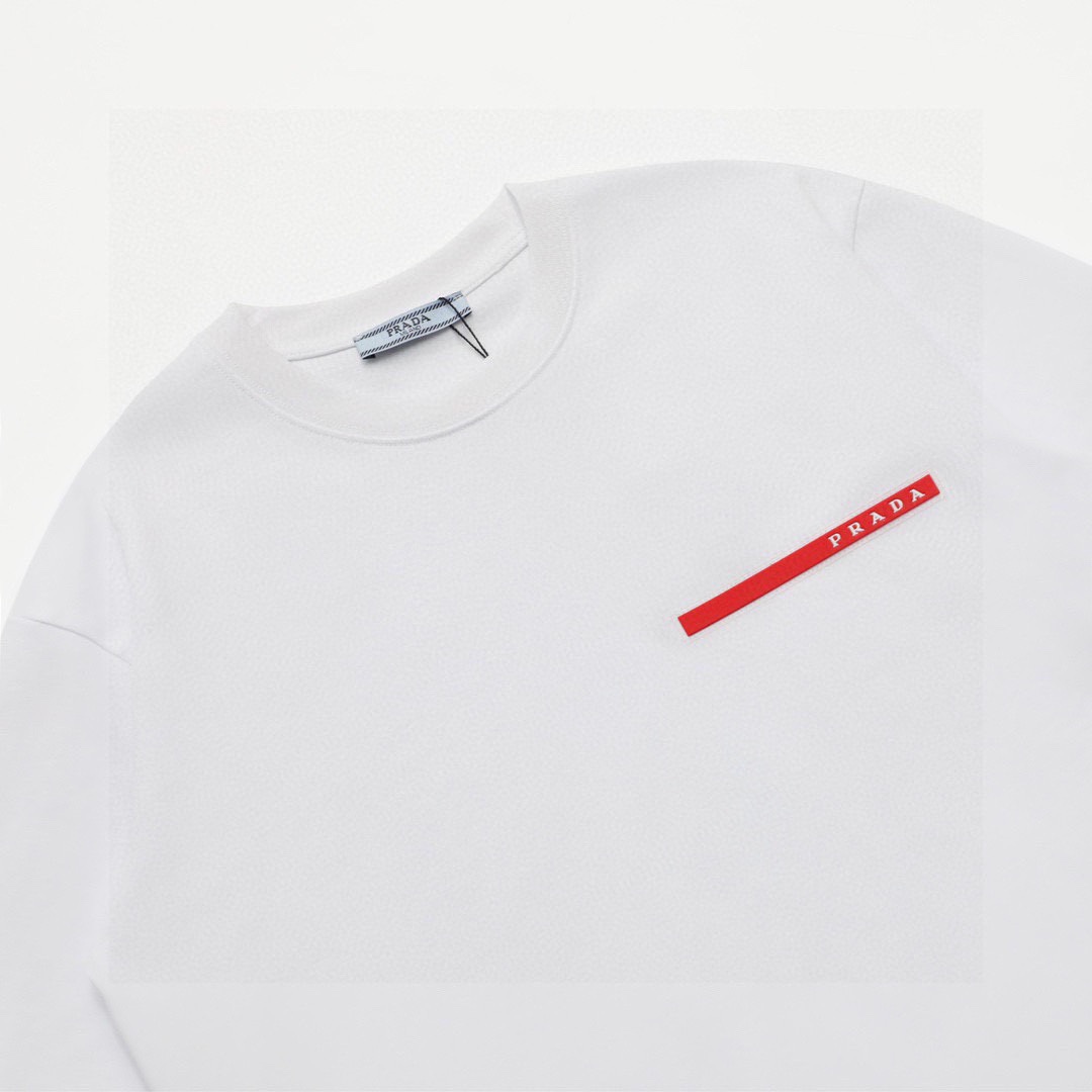 普拉达/Prada 夏季新款 经典红色胶条圆领短袖T恤 黑色/白色