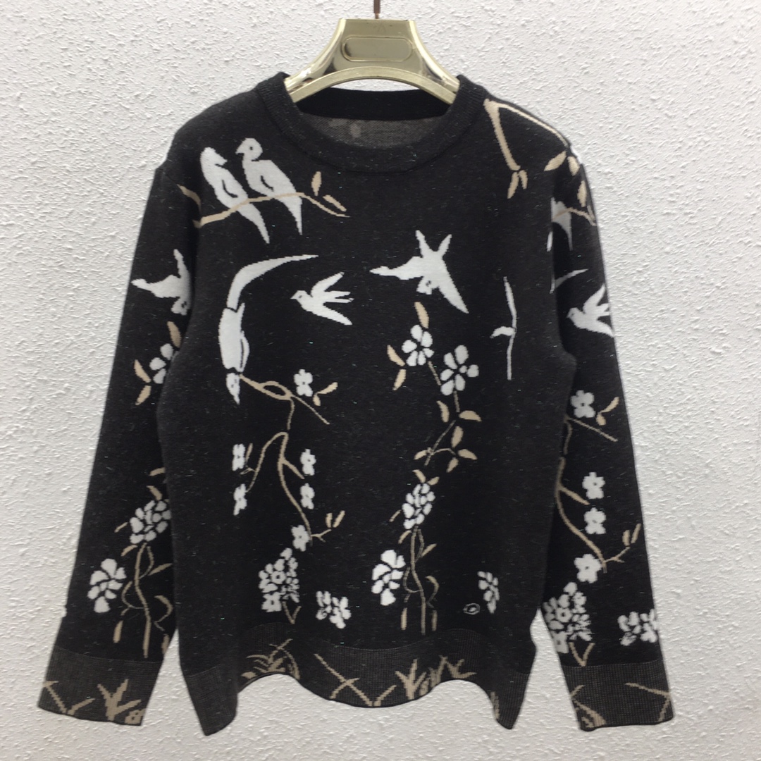 NO:449636,130250216 Small fragrant gold thread jacquard flower and bird Chinese style round neck long sleeve top SML black, reddish brown, alexander wang19860909130250216 小香金线提花花鸟国风圆领长袖上衣 SML 黑色、红棕色,,alexander wang,Women's clothing