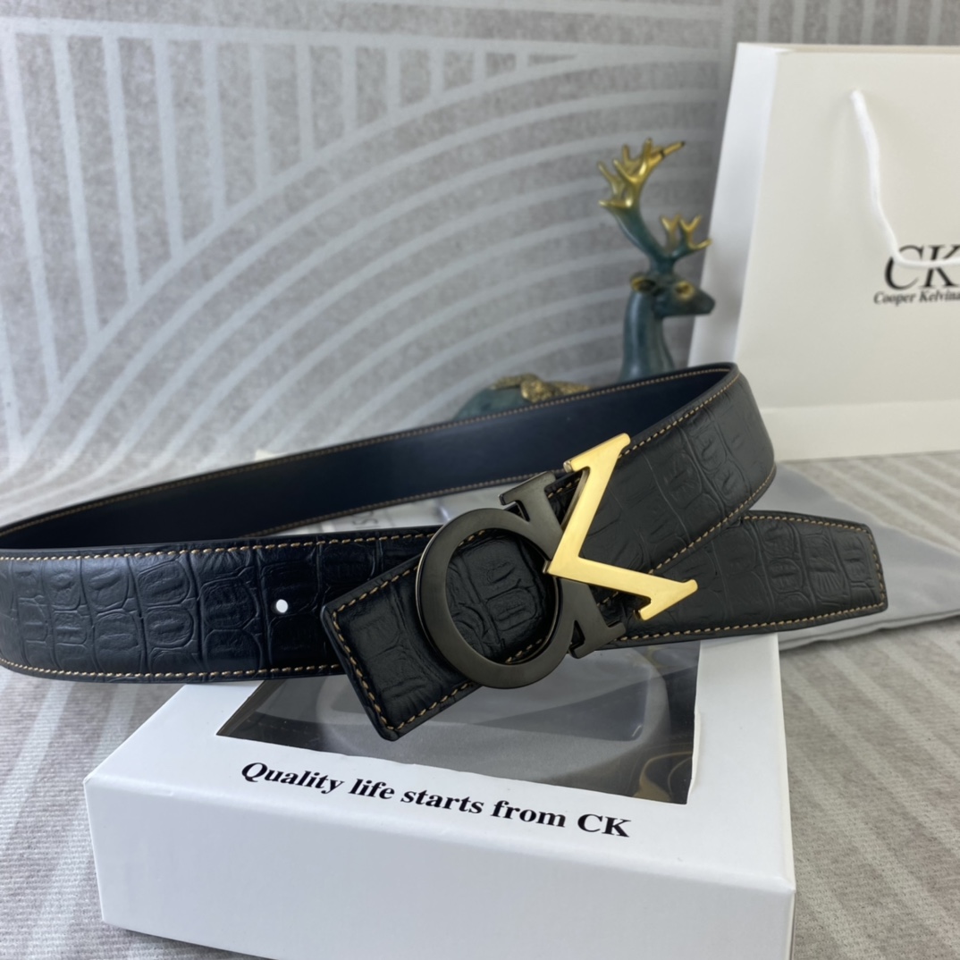 CK 💕 特种皮腰带系列 ，原厂五金精品不锈钢扣，手感柔软舒适 宽3.8CM。