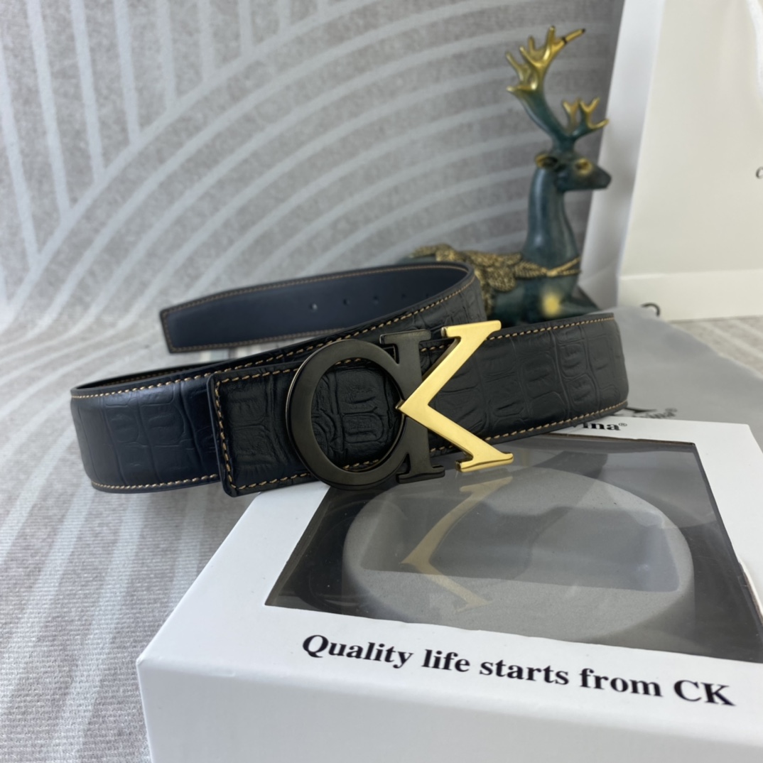 CK 💕 特种皮腰带系列 ，原厂五金精品不锈钢扣，手感柔软舒适 宽3.8CM。
