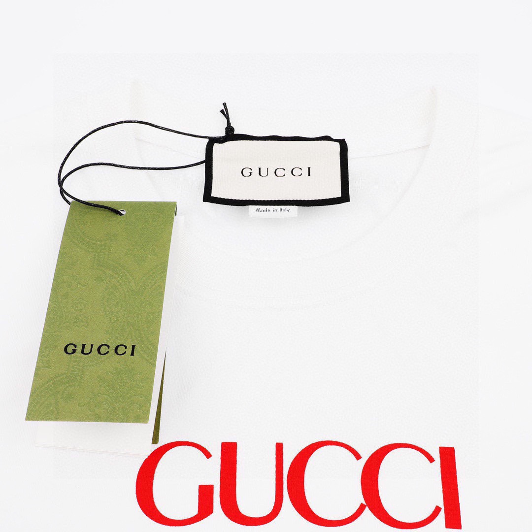 古驰/Gucci 夏季新品 双G互扣红蓝条纹腰带圆领短袖T恤白色