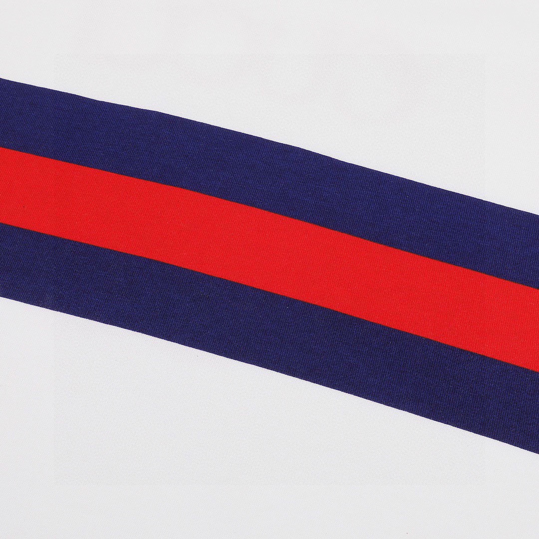 古驰/Gucci 夏季新品 双G互扣红蓝条纹腰带圆领短袖T恤白色