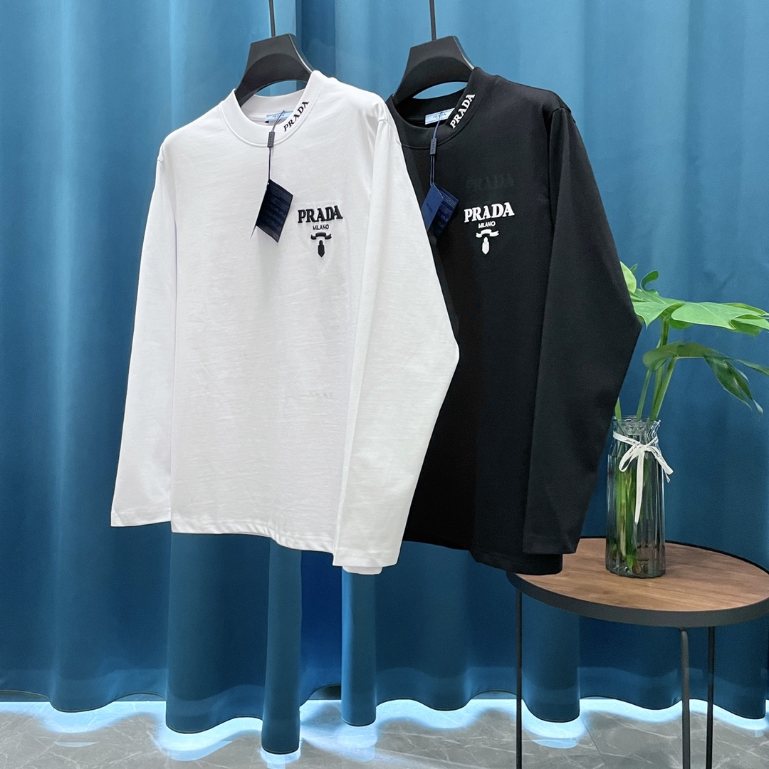 P110 (versión alta pesada) Prada➡️Camiseta de manga larga con logo bordado🪡 de Prada, peso alto, detalles impecables, …