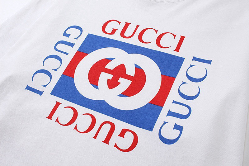 古驰/Gucci 夏季新品 经典字母拼色印花圆领短袖T恤 黑色/白蓝/海军蓝