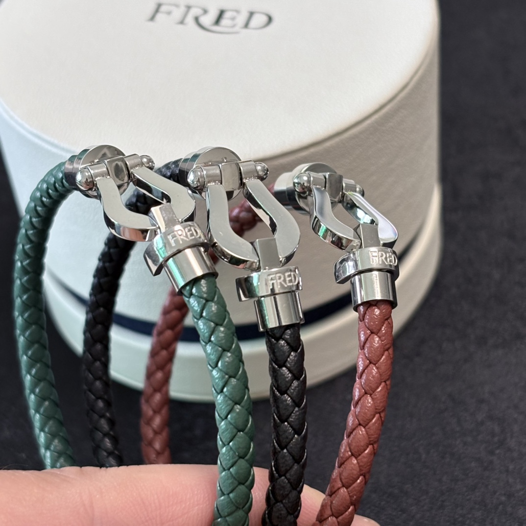 High-end Custom Silver Leather Bracelets by Fred Freder with Exclusive Logo Corset