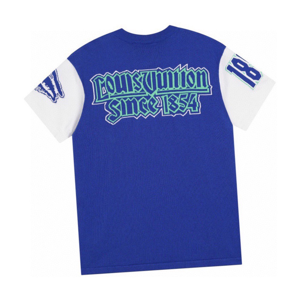 路易威登/Louis Vuitton 夏季新款 蓝白拼接复古字母针织圆领短袖 蓝色-Chinese UA Cheap High Quatity Brand Clothes Bags handbags Sneakers wholesale wholesaler seller from China Factory suppliers Fashion Clothing Shoes best Quality Beautiful Price 路易威登/Louis Vuitton 夏季新款 蓝白拼接复古字母针织圆领短袖 蓝色