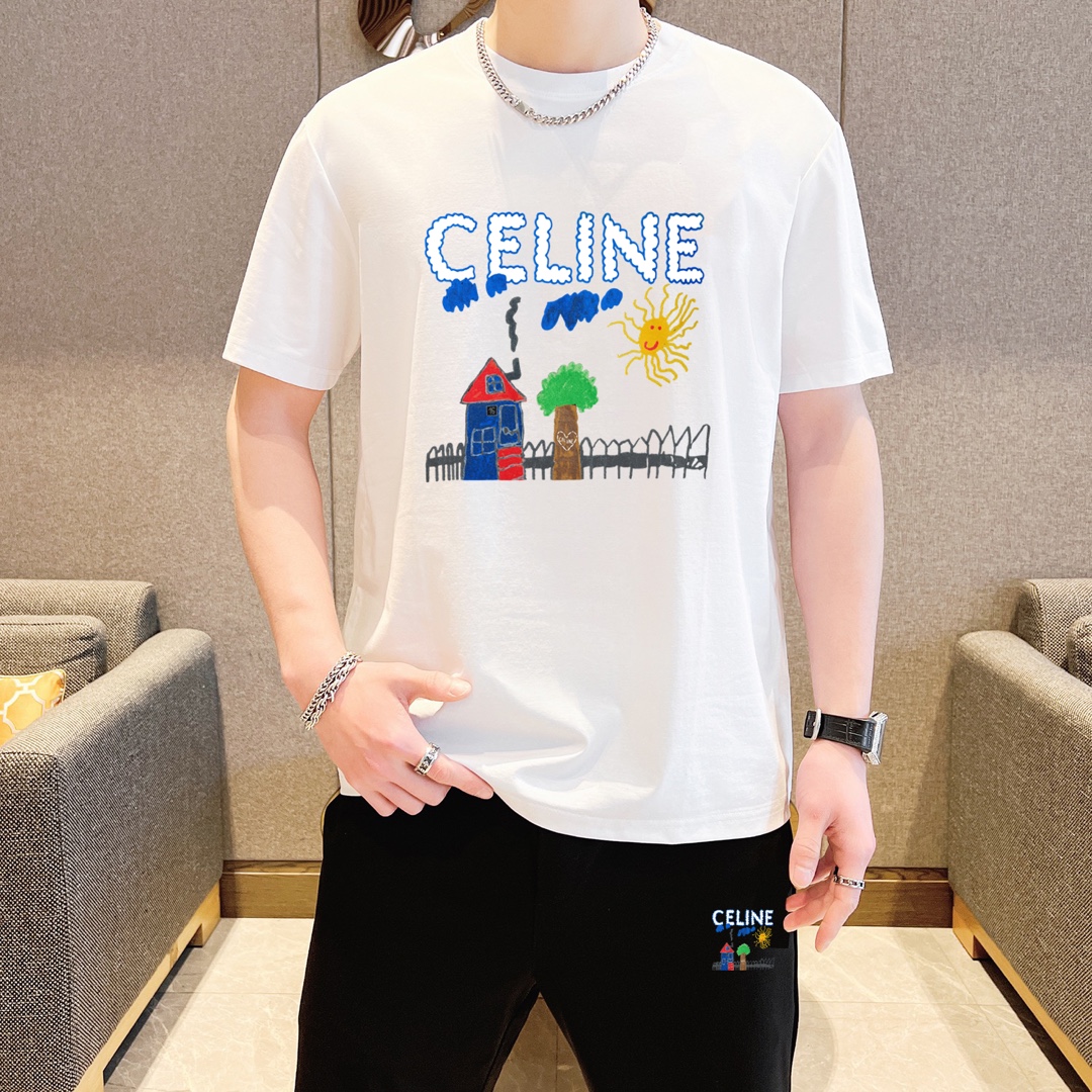 Celine 品牌【CELINE赛琳】 2025新款男士短袖短裤套装 销售 市面高端版本 手感细腻柔软 让你穿着更加舒适 立体裁剪版型超赞 尺码:M-5XL下单请报身高体重
