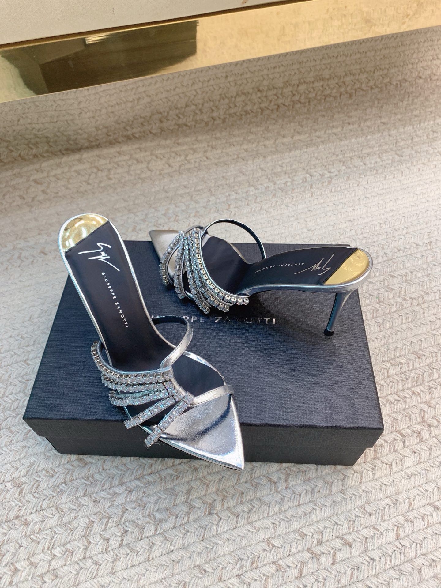 Luxury Diamond Belt Slippers by Giuseppe Zanotti: Premium Quality, Imported Leather, 8.5cm Heel