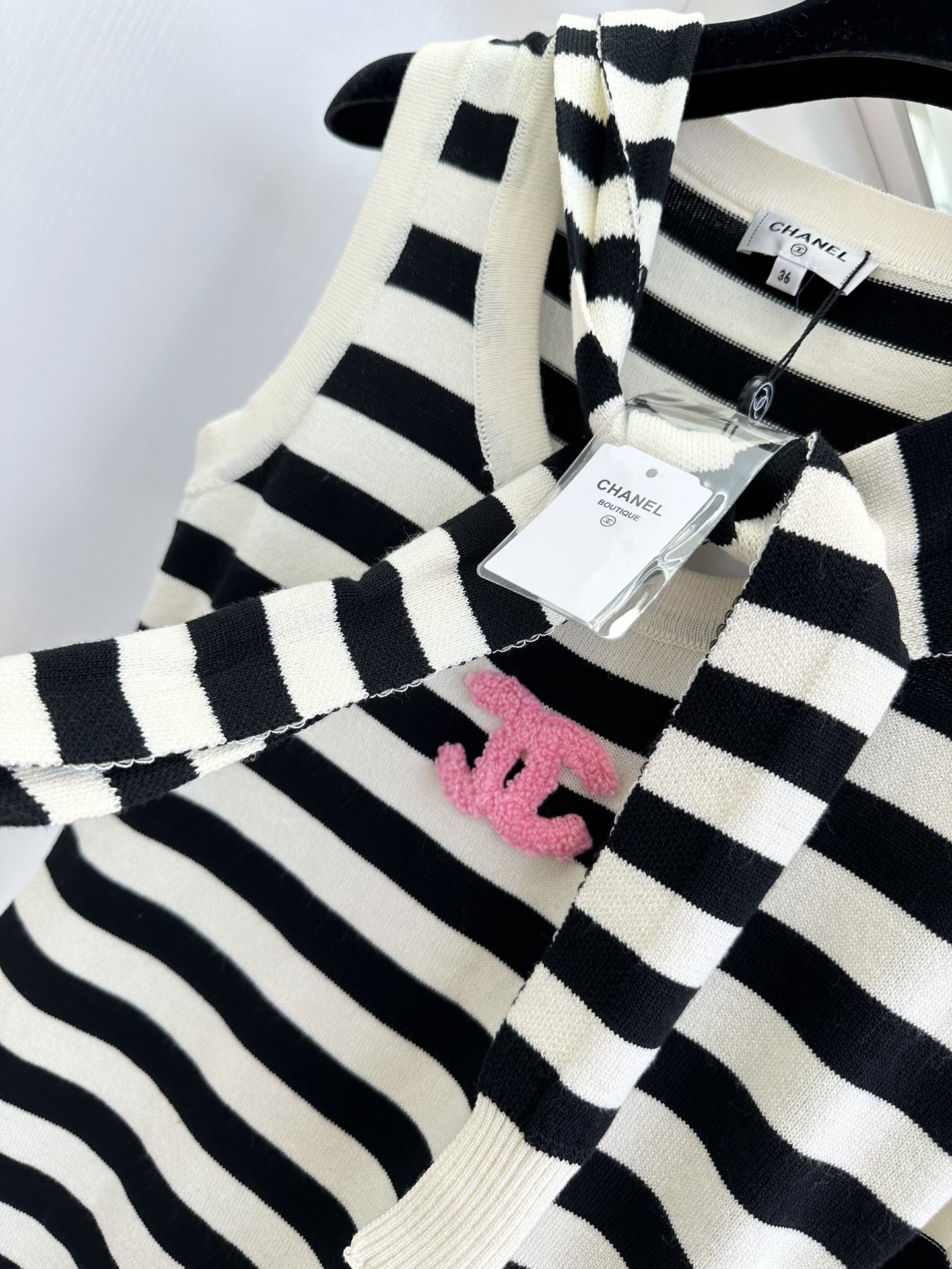 Chanel Striped Knit Dress with Pink Logo & Shawl - Chic & Stylish 9 i1752433824 3678 7