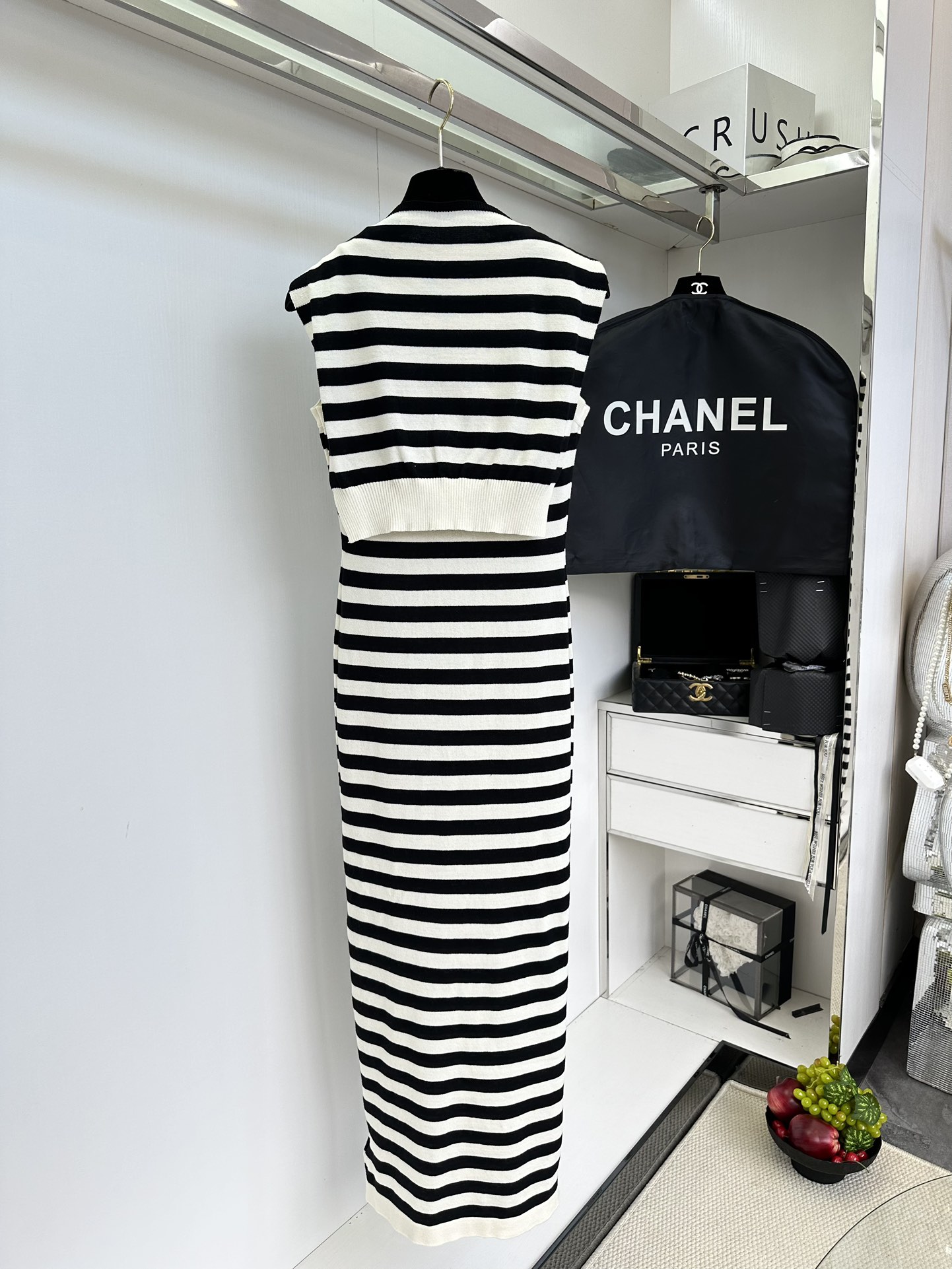 Chanel Striped Knit Dress with Pink Logo & Shawl - Chic & Stylish 4 i1752433824 3704 2