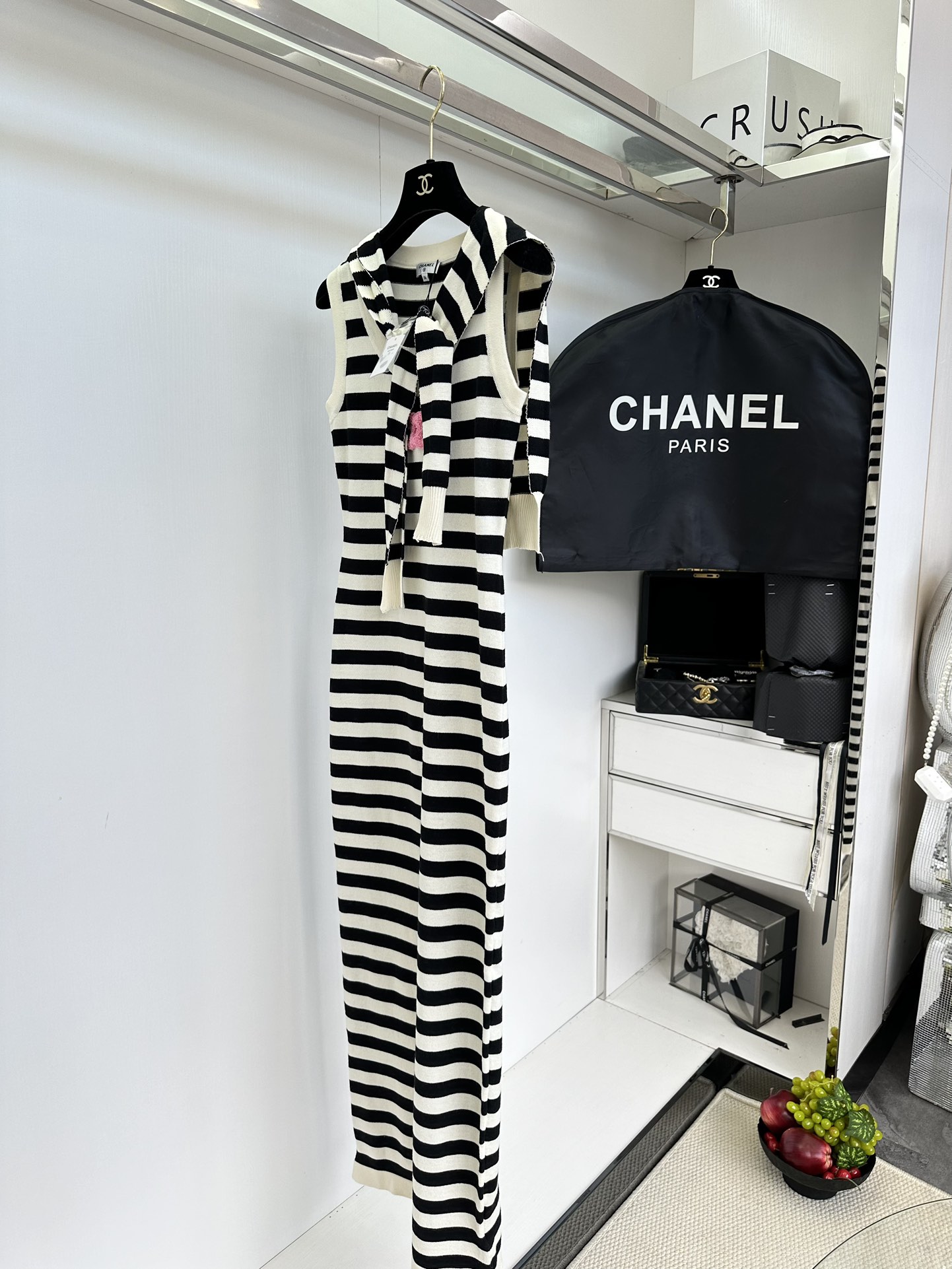 Chanel Striped Knit Dress with Pink Logo & Shawl - Chic & Stylish 5 i1752433824 5224 3