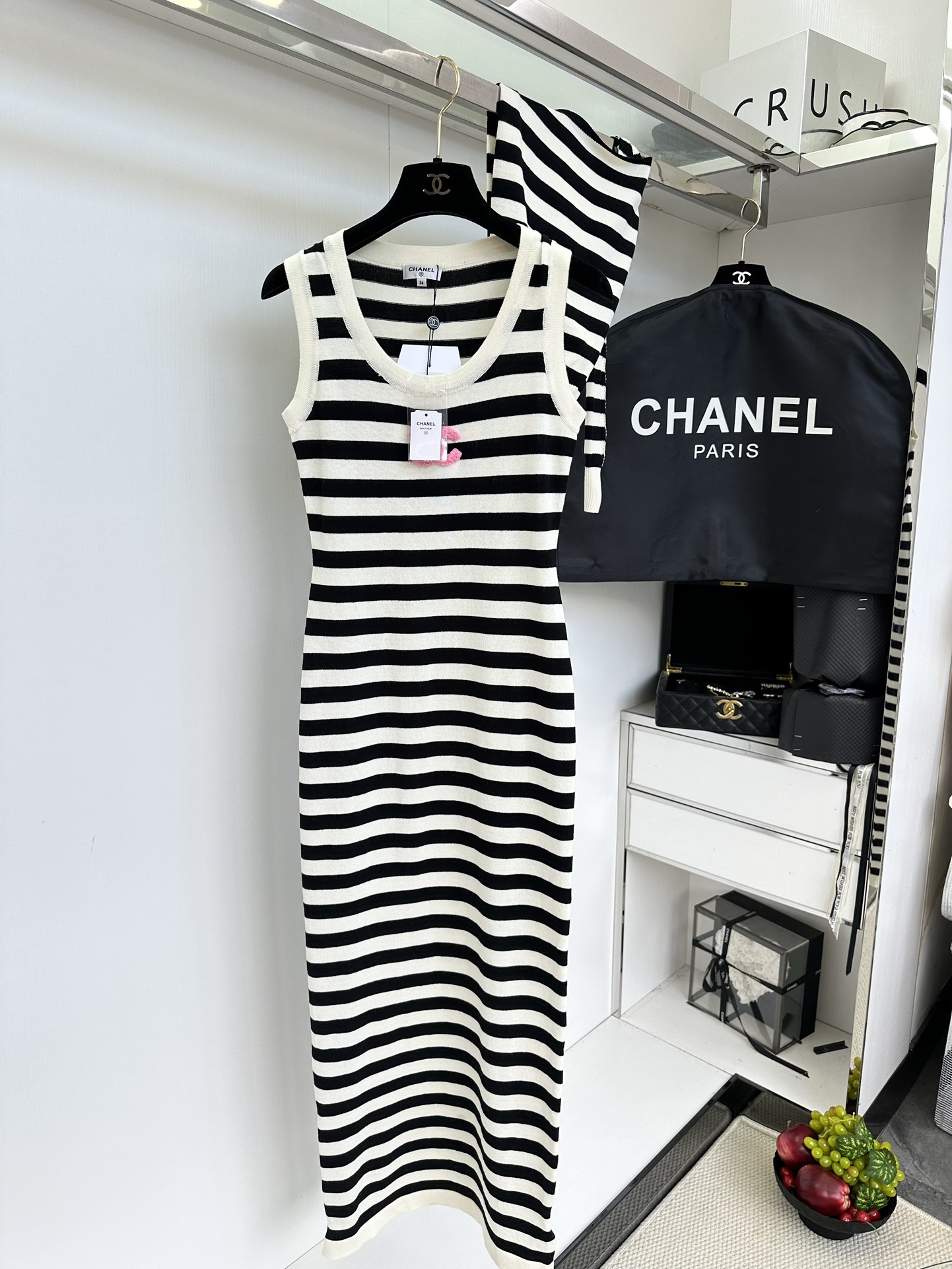Chanel Striped Knit Dress with Pink Logo & Shawl - Chic & Stylish 2 i1752433824 9729 0