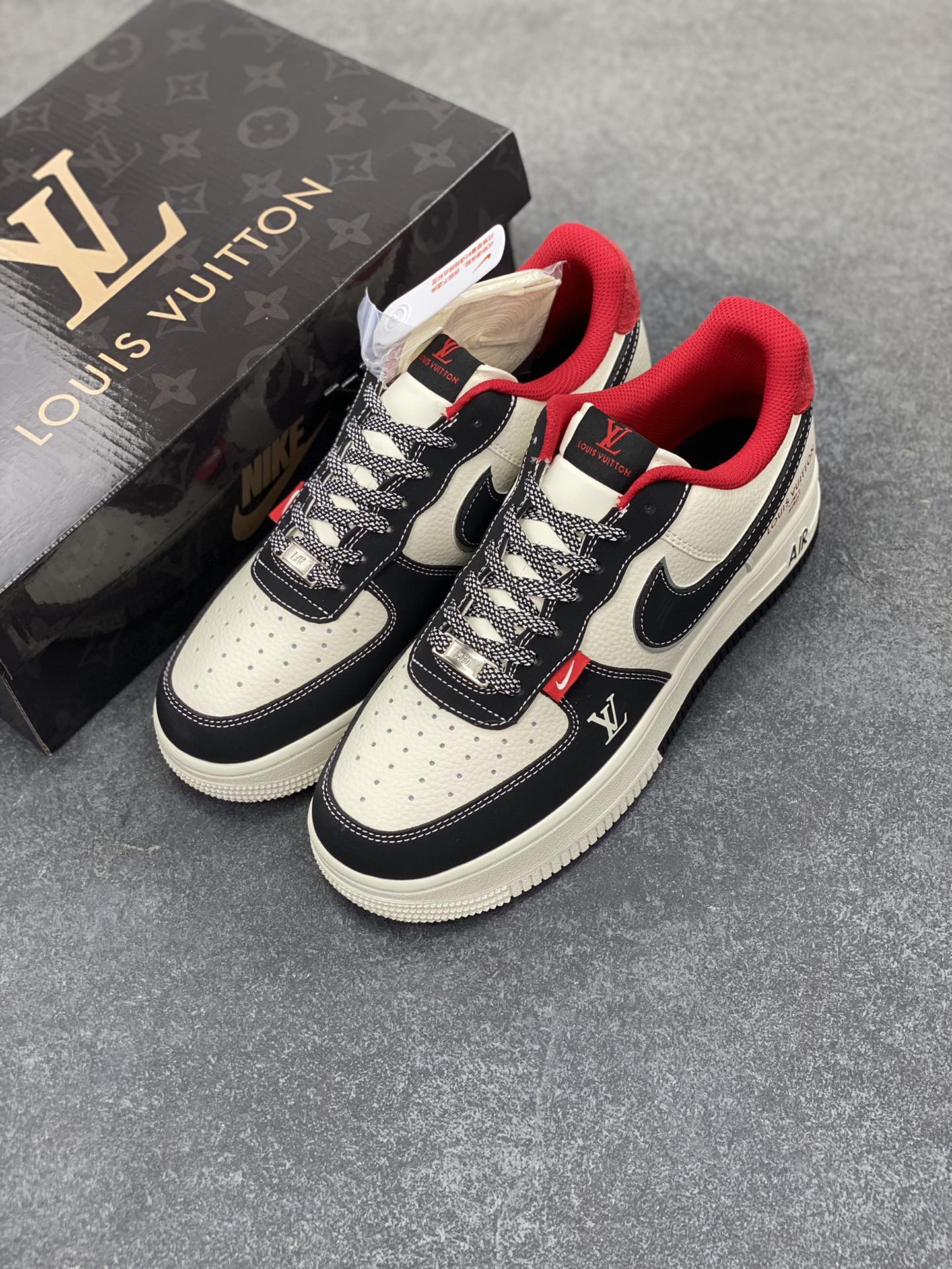 图片[8]-NIke Air Force 1 \’07 Low “LV联名——双拼黑红”空军一号 低帮 运动鞋 休闲鞋 折边针车 工艺难度大 原楦头原纸板 原装鞋盒 定制五金配件 内置全掌气垫 原厂鞋底 货号：CS5288-022 尺码：36 36.5 37.5 38 38.5 39 40 40.5 41 42 42.5 43 44 44.5 45-选品中心