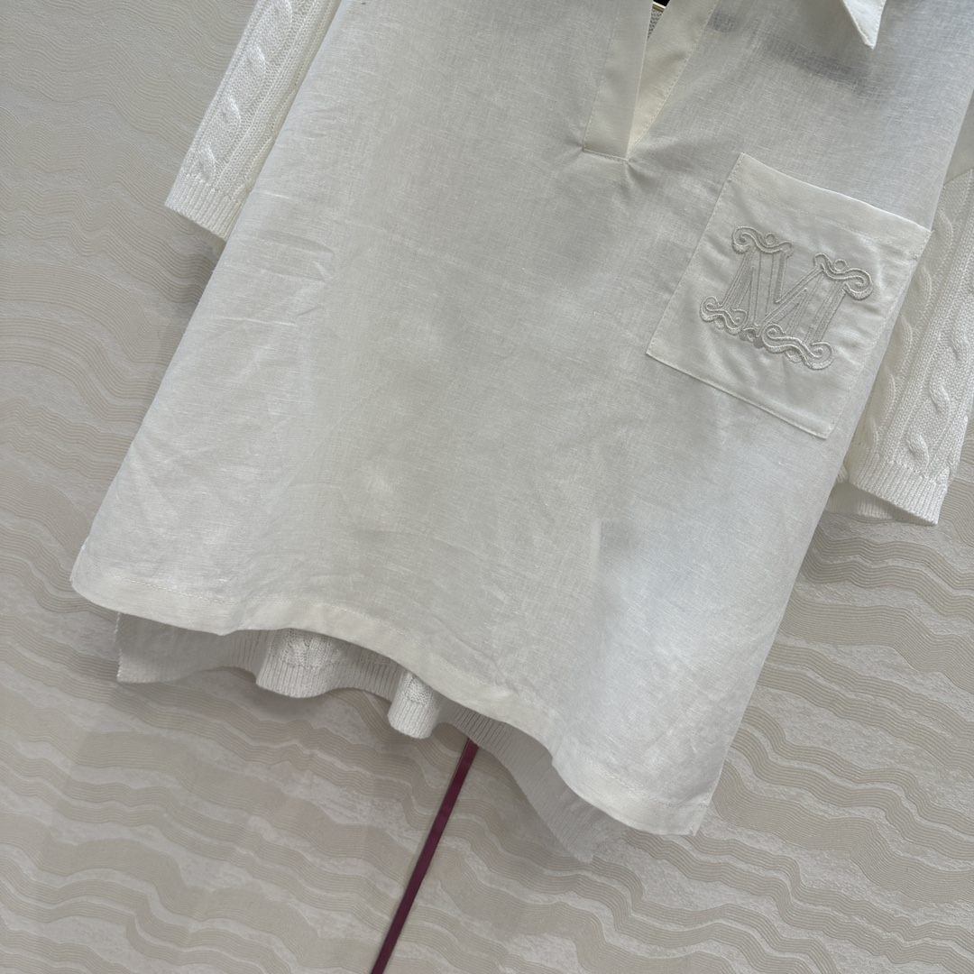 独家首发！原单品质❤️Max高智感穿搭！刺绣字母口袋优雅翻领衬衫！拼接针织设计亚麻面料质感轻盈舒适。气质