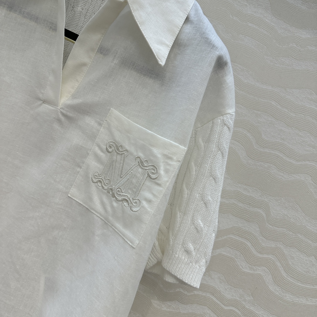 独家首发！原单品质❤️Max高智感穿搭！刺绣字母口袋优雅翻领衬衫！拼接针织设计亚麻面料质感轻盈舒适。气质