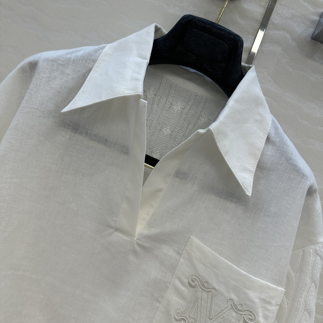 独家首发！原单品质❤️Max高智感穿搭！刺绣字母口袋优雅翻领衬衫！拼接针织设计亚麻面料质感轻盈舒适。气质