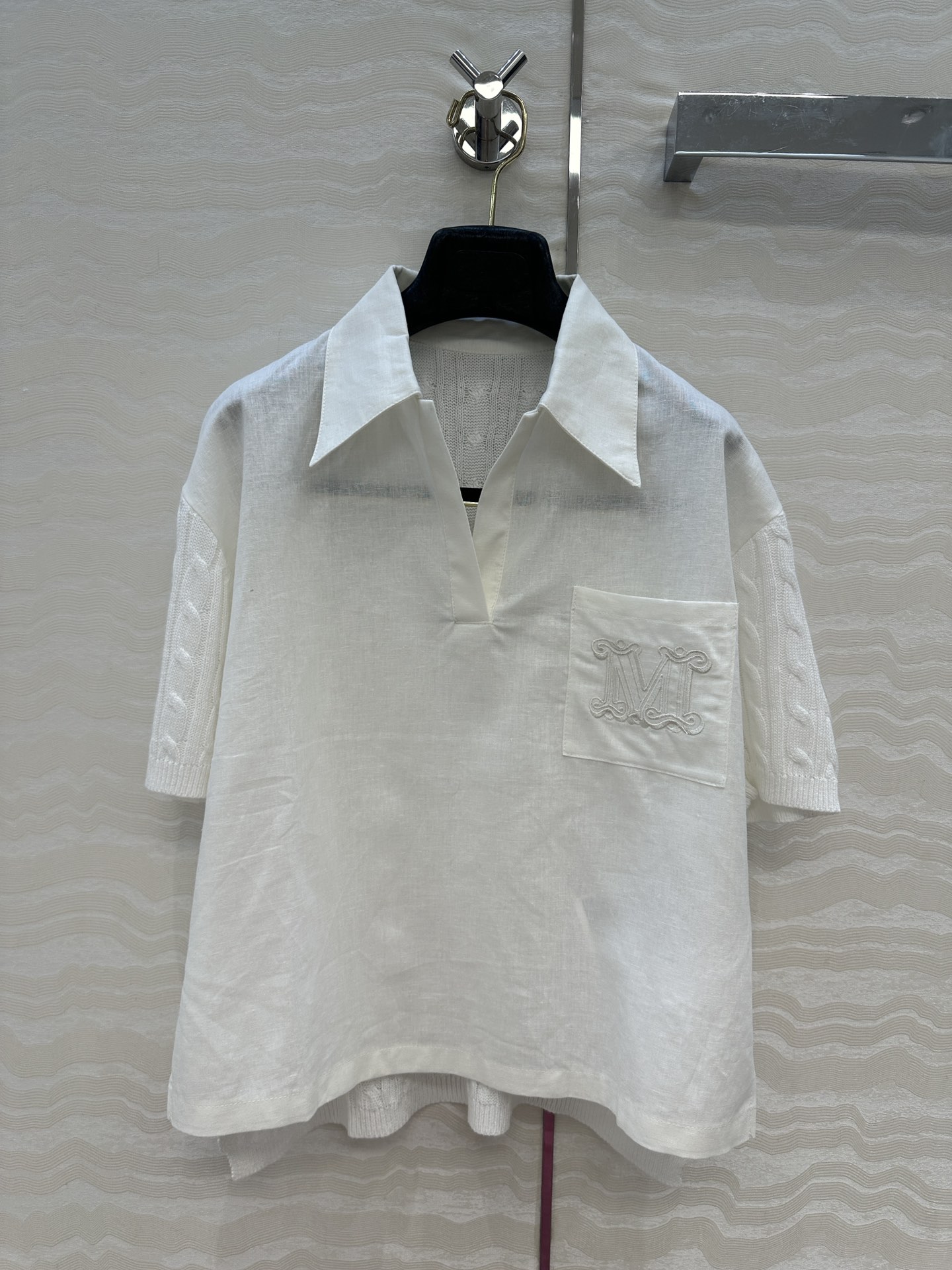 独家首发！原单品质❤️Max高智感穿搭！刺绣字母口袋优雅翻领衬衫！拼接针织设计亚麻面料质感轻盈舒适。气质