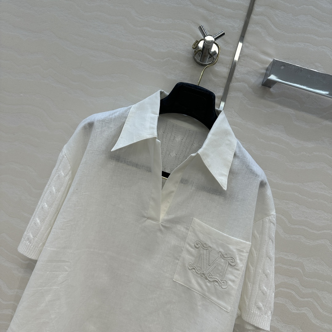 独家首发！原单品质❤️Max高智感穿搭！刺绣字母口袋优雅翻领衬衫！拼接针织设计亚麻面料质感轻盈舒适。气质