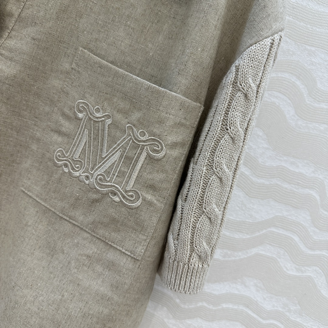 独家首发！原单品质❤️Max高智感穿搭！刺绣字母口袋优雅翻领衬衫！拼接针织设计亚麻面料质感轻盈舒适。气质