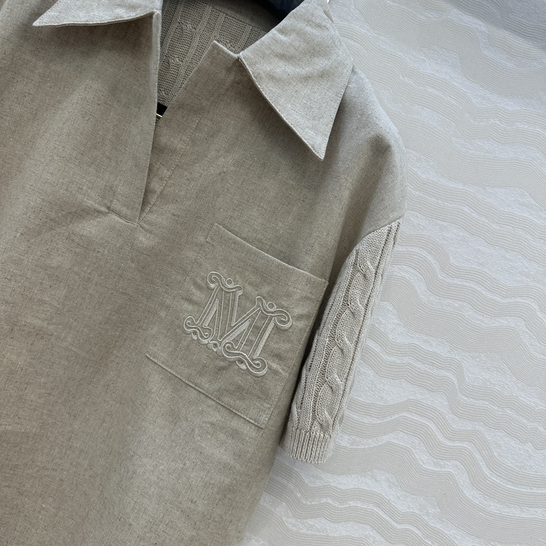 独家首发！原单品质❤️Max高智感穿搭！刺绣字母口袋优雅翻领衬衫！拼接针织设计亚麻面料质感轻盈舒适。气质
