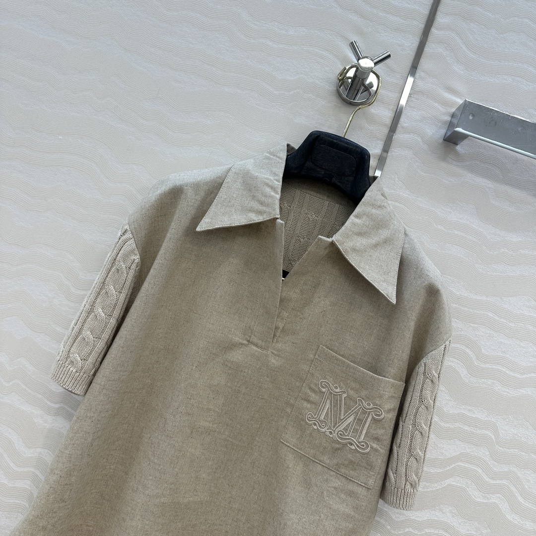 独家首发！原单品质❤️Max高智感穿搭！刺绣字母口袋优雅翻领衬衫！拼接针织设计亚麻面料质感轻盈舒适。气质