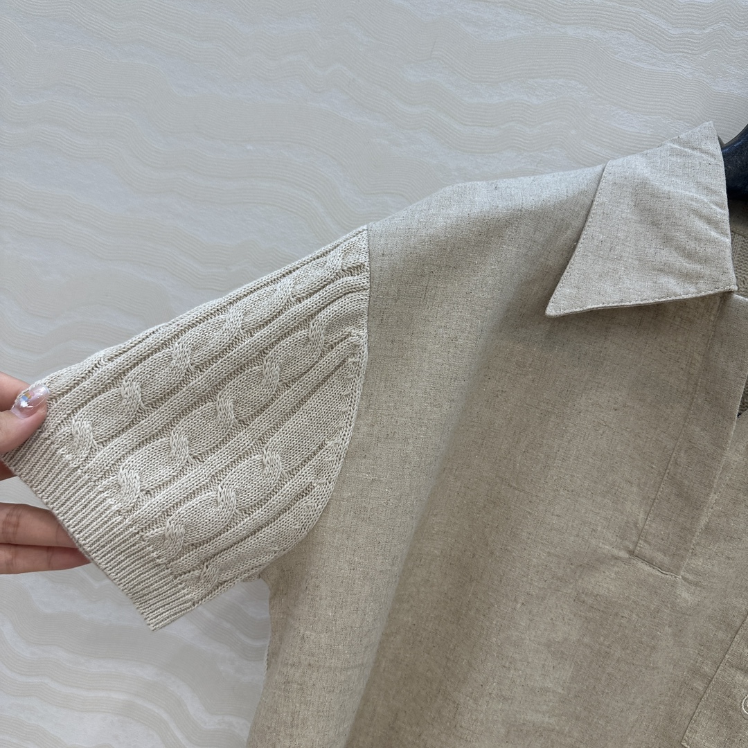 独家首发！原单品质❤️Max高智感穿搭！刺绣字母口袋优雅翻领衬衫！拼接针织设计亚麻面料质感轻盈舒适。气质