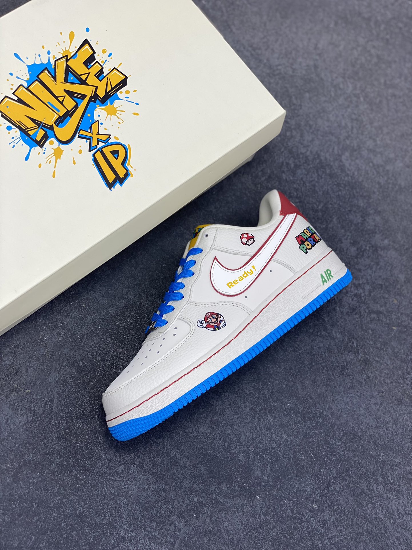 图片[7]-NIke Air Force 1 \’07 Low 马里奥联名–白蓝彩 空军一号低帮 运动鞋 休闲鞋 折边针车 工艺难度大 原楦头原纸板 原装鞋盒 原厂鞋底 超高清洁度 细节完美 货号：SC0601-567 尺码：36 36.5 37.5 38 38.5 39 40 40.5 41 42 42.5 43 44 44.5 45-选品中心