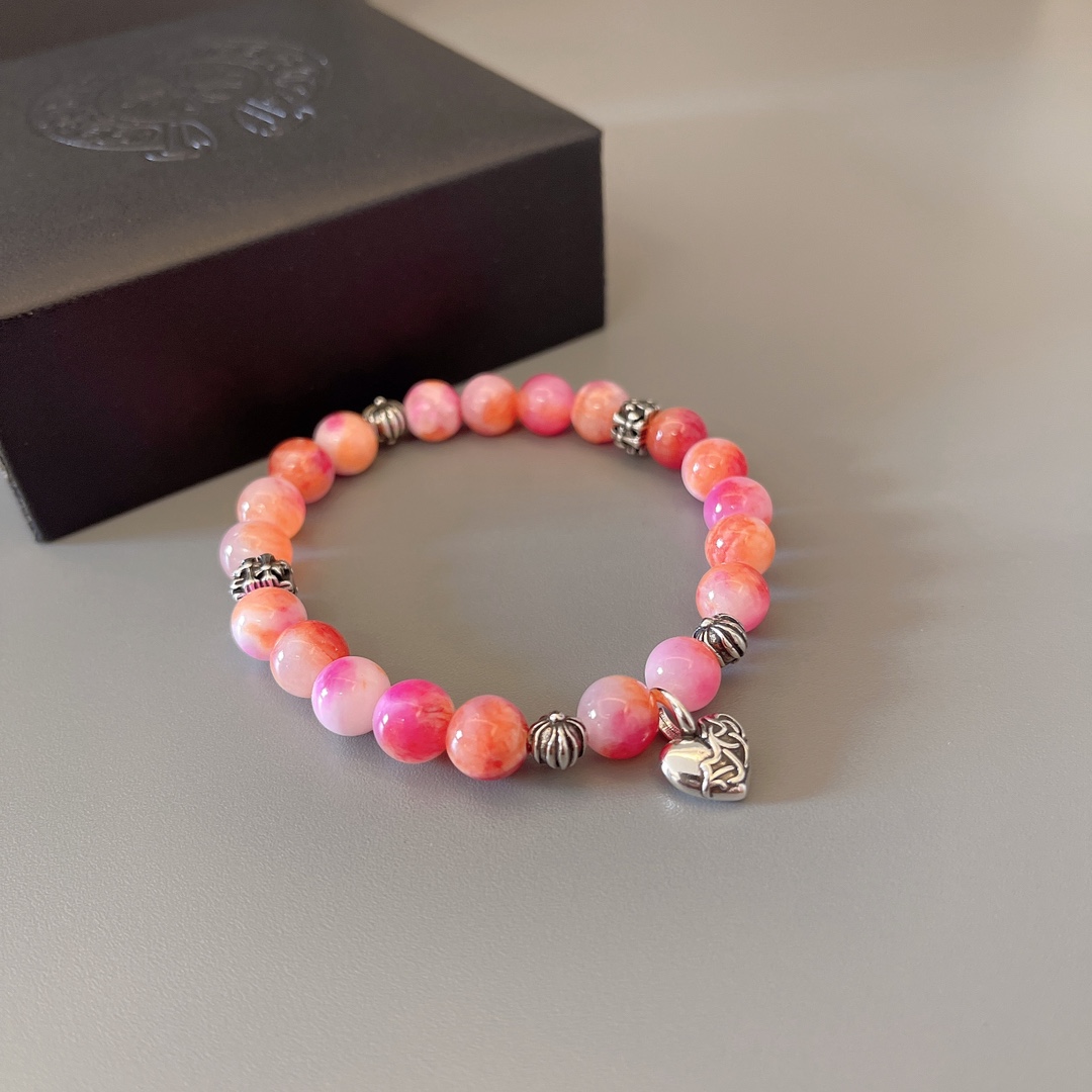 Chrome Hearts Pulsera Retro con Cuentas Rosadas y Dije de Corazón 10 i1752586582 2799 8