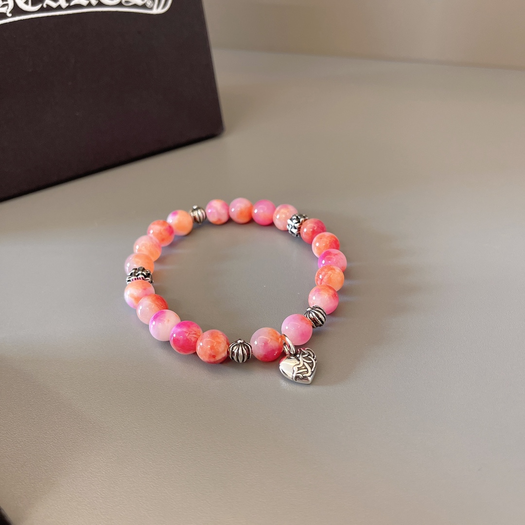 Chrome Hearts Pulsera Retro con Cuentas Rosadas y Dije de Corazón 7 i1752586582 5370 5