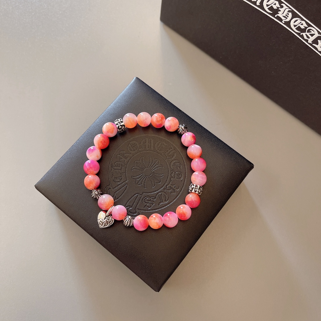 Chrome Hearts Pulsera Retro con Cuentas Rosadas y Dije de Corazón 4 i1752586582 5753 2