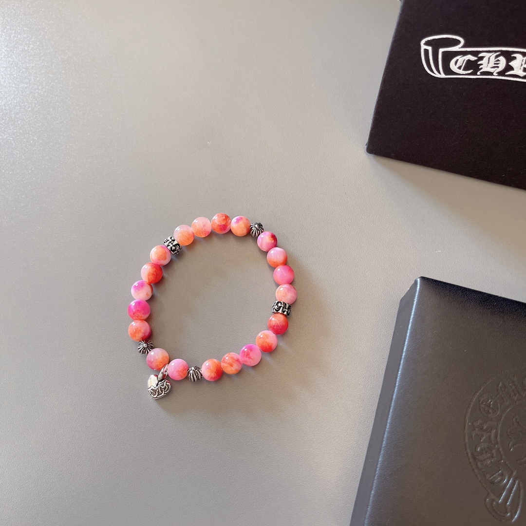 Chrome Hearts Pulsera Retro con Cuentas Rosadas y Dije de Corazón 6 i1752586582 601 4